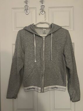 Calvin Klein Light Gray Zip Hoodie with Silver Zipper